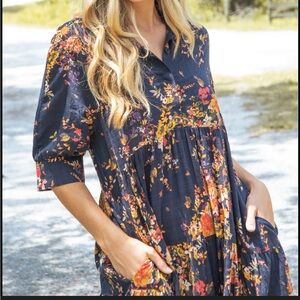 NATURAL LIFE Navy Floral Midi Dress